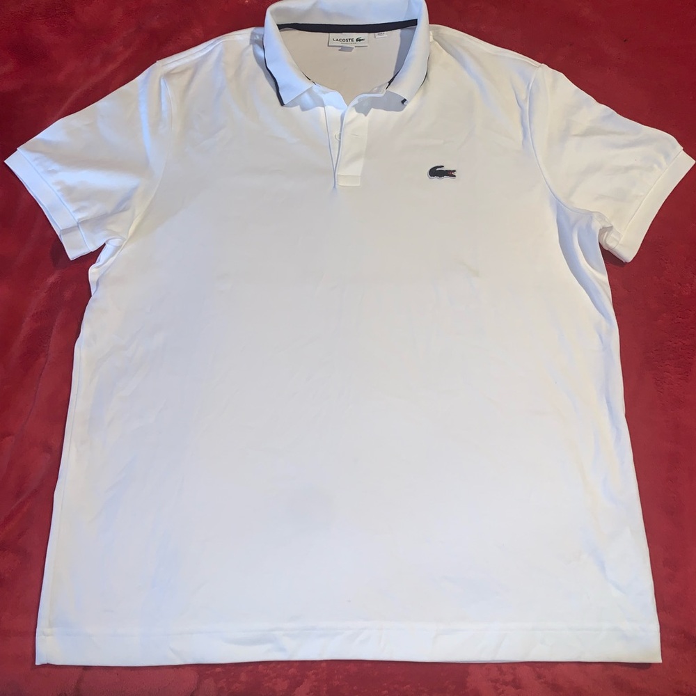 Lacoste Men's White Polo with Navy Crocodile Logo